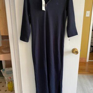 RALPH LAUREN Scotland Hilights Navy Blue Hoodie Maxi Side Slit Dress - S - NWT